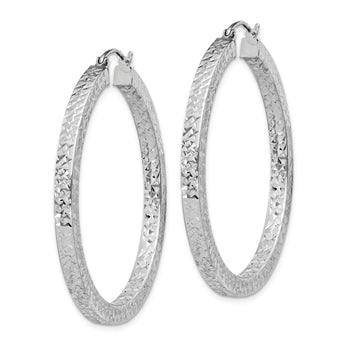 Sterling Silver Rhodium-plated Diamond-cut 3x40mm Square Tube Hoop Earrings