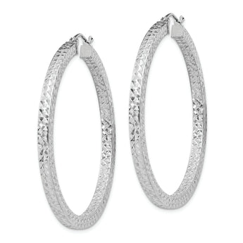 Sterling Silver Rhodium-plated Diamond-cut 3x45mm Square Tube Hoop Earrings