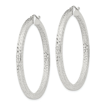 Sterling Silver D/C 3x45mm Square Tube Hoop Earrings