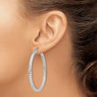 Sterling Silver Rhodium-plated Diamond-cut 3x50mm Square Tube Hoop Earrings