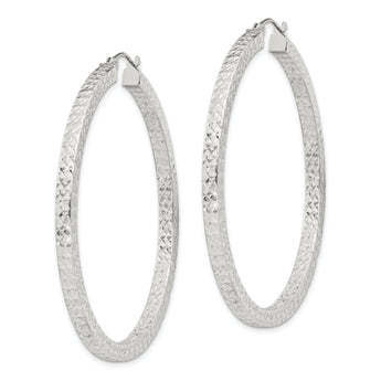 Sterling Silver D/C 3x50mm Square Tube Hoop Earrings