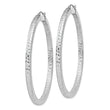 Sterling Silver Rhodium-plated Diamond-cut 3x55mm Square Tube Hoop Earrings