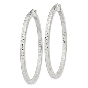 Sterling Silver D/C 3x55mm Square Tube Hoop Earrings