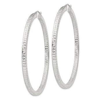 Sterling Silver D/C 3x60mm Square Tube Hoop Earrings