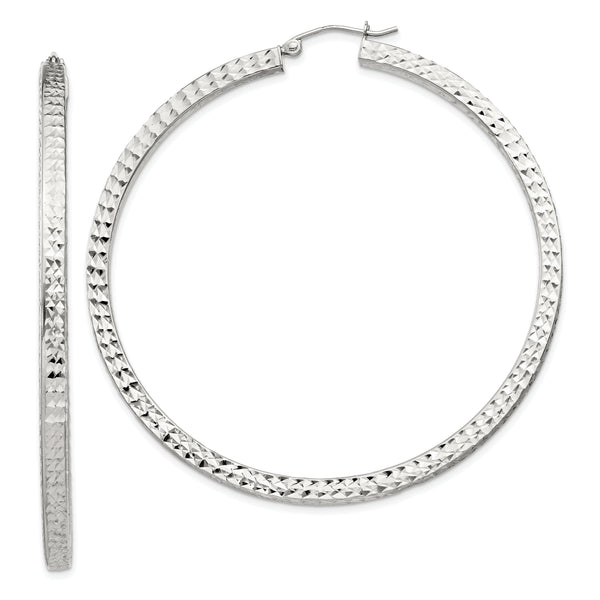 Sterling Silver D/C 3x60mm Square Tube Hoop Earrings