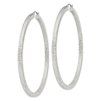Sterling Silver D/C 3x65mm Square Tube Hoop Earrings