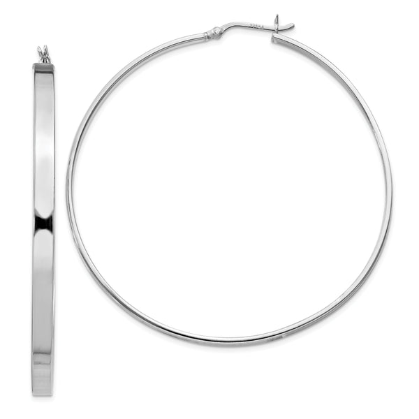 Sterling Silver Rhodium-plated 3.5x60mm Hoop Earrings