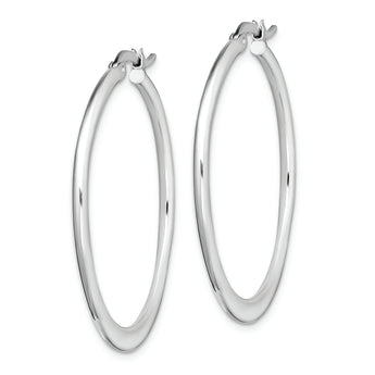 Sterling Silver Rhodium-plated Polished Tapered Round Hoop Earrings