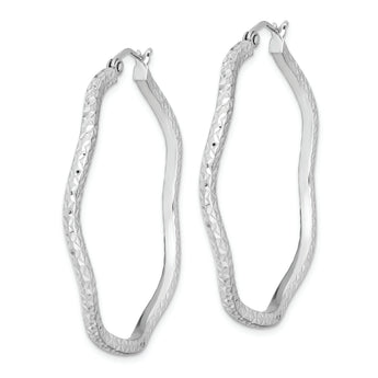 Sterling Silver Rhodium-plated Wavy D/C 1.75mm Round Hoop Earrings