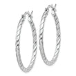 Sterling Silver Rhodium Plated 2x30mm Twisted Hoop Earrings