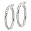 Sterling Silver Rhod-plated Textured 3mm Hollow Oval Hoop Earrings