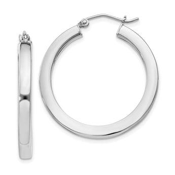 Sterling Silver Rhodium-plated 3x30mm Square Tube Hoop Earrings