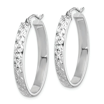 Sterling Silver Rhodium-plated Diamond-cut 4mm Oval Hoop Earrings
