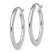 Sterling Silver Rhodium-plated Diamond-cut Oval Hoop Earrings