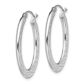 Sterling Silver Rhodium-plated Diamond-cut Oval Hoop Earrings