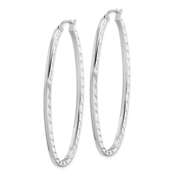 Sterling Silver Rhodium-plated Diamond-cut 2mm Oval Hoop Earrings