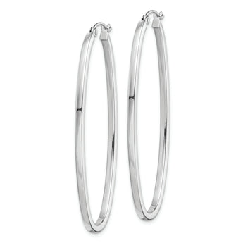 Sterling Silver Rhodium-plated 2mm Square Tube Oval Hoop Earrings