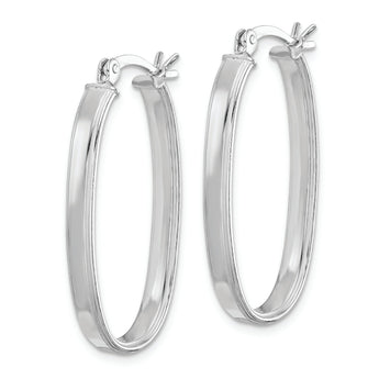 Sterling Silver Rhodium-plated Beveled Edge 4mm Oval Hoop Earrings