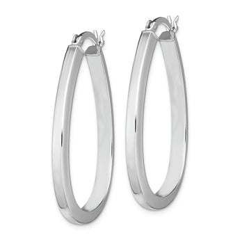Sterling Silver Rhod-plated Square Tube 4mm Teardrop Hoop Earrings