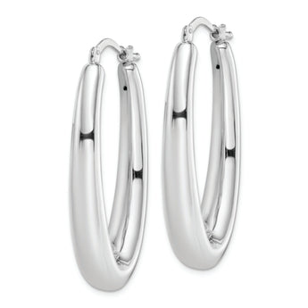 Sterling Silver Rhodium-plated Polished Hollow Oval Hoop Earrings