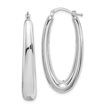 Sterling Silver Rhodium-plated Polished Hollow Oval Hoop Earrings