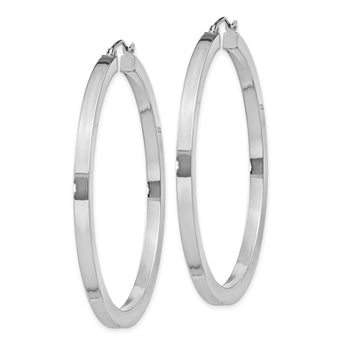 Sterling Silver Rhodium-plated 3x50mm Square Tube Hoop Earrings