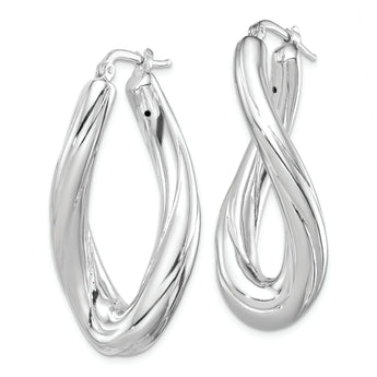 Sterling Silver Rhodium-plated Polished Twisted Oval Hoop Earrings