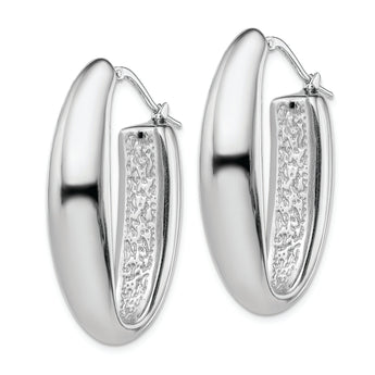 Sterling Silver Rhod-plated Polished Hollow 11mm Oval Hoop Earrings