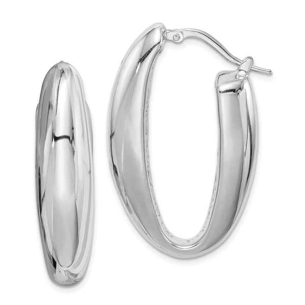 Sterling Silver Rhod-plated Polished Hollow 11mm Oval Hoop Earrings