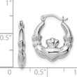 Sterling Silver Rhodium-lated Claddagh Hollow Round Hoop Earrings