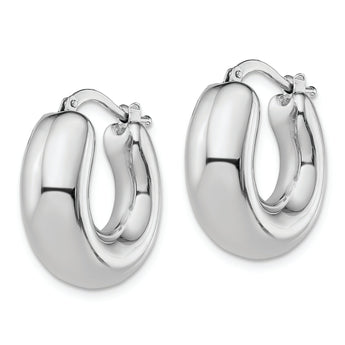 Sterling Silver RH-plated Polished Tapered Hollow Round Hoop Earrings