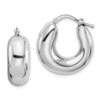 Sterling Silver RH-plated Polished Tapered Hollow Round Hoop Earrings