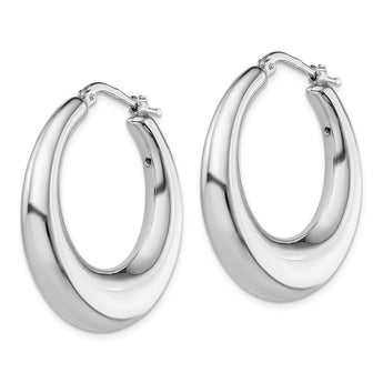 Sterling Silver RH-plated Polished Tapered Hollow Round Hoop Earrings