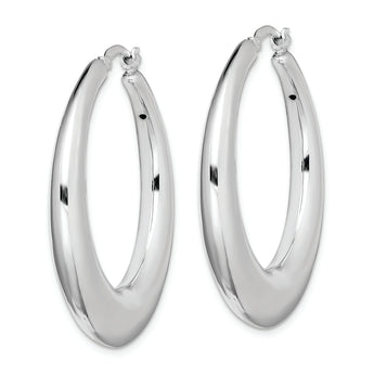 Sterling Silver RH-plated Polished Tapered Hollow Round Hoop Earrings