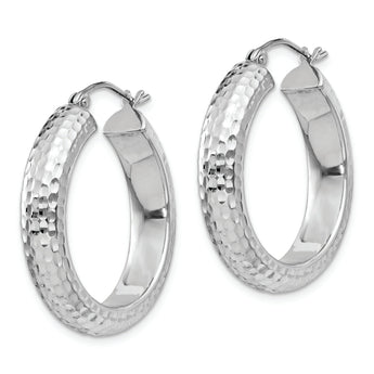 Sterling Silver Rhodium-plated Diamond-cut 5x25mm Hoop Earrings