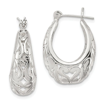 Sterling Silver Polished Filigree Oval Hoop Earrings