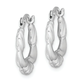 Sterling Silver Rhodium Plated Hollow Scalloped Hoop Earrings