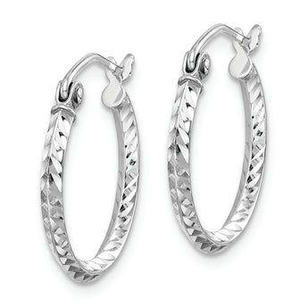 Sterling Silver Rhodium Plated Diamond Cut Hoop Earrings