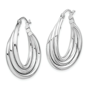 Sterling Silver Rhodium-plated Triple Twisted Round Hoop Earrings