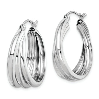 Sterling Silver Rhodium-plated Triple Tube Round Hoop Earrings