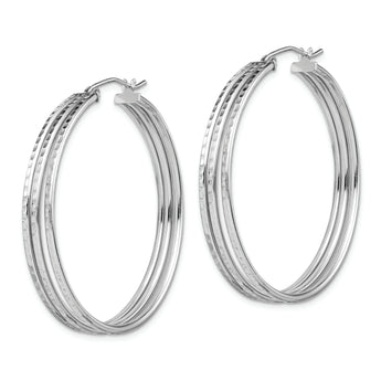 Sterling Silver Rhodium Plated Textured Fancy Hoop Earrings
