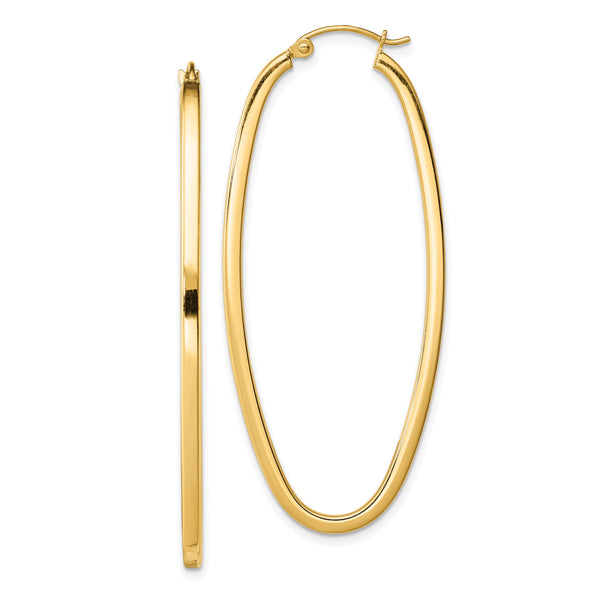Sterling Silver Gold-plated Square Tube 2.5mm Oval Hoop Earrings