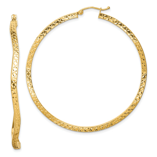 Sterling Silver Gold-plated Diamond Cut 2mm Wavy Hoop Earrings