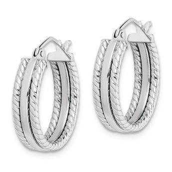 Sterling Silver Rhodium Plated 5mm Textured Hoop Earrings