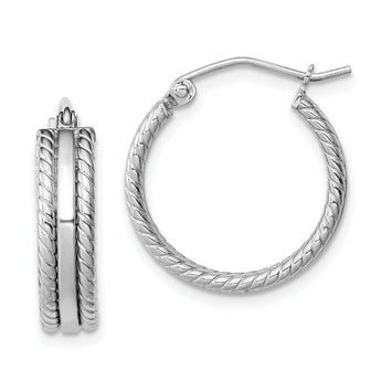 Sterling Silver Rhodium Plated 5mm Textured Hoop Earrings