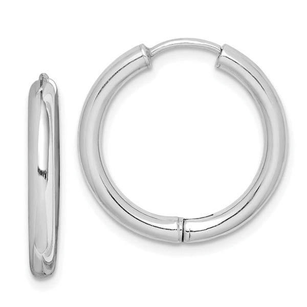 Sterling Silver Rhodium-plated Polished Hollow Hinged Hoop Earrings