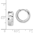 Sterling Silver Rhodium Polished Textured Hinged Hoop Earrings