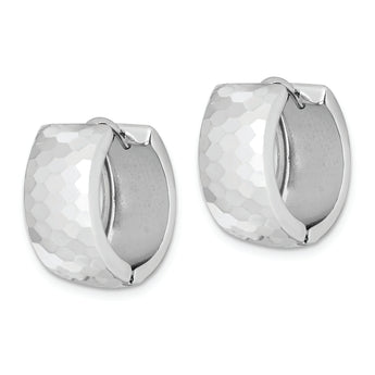 Sterling Silver Rhodium Polished Patterned Hinged Hoop Earrings