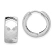Sterling Silver Rhodium Polished Patterned Hinged Hoop Earrings