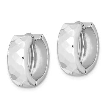 Sterling Silver Rhodium Polished Patterned Hinged Hoop Earrings